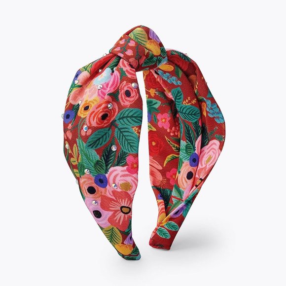 Women's Embellished Headband with Rust Printed Fabric over Structured Band made